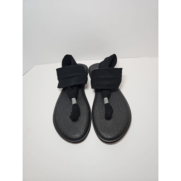 Sanuk Yoga Mat Sling Thong Flip Flop Sandals Women's Size 10 Black - Picture 9 of 10
